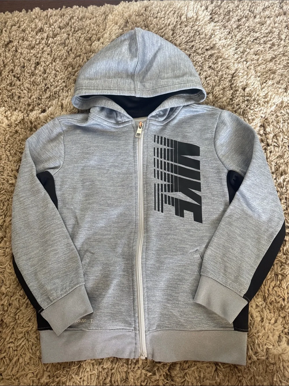 Nike Kids Light Gray Full-Zip Hooded Sweatshirt with Black Logo
